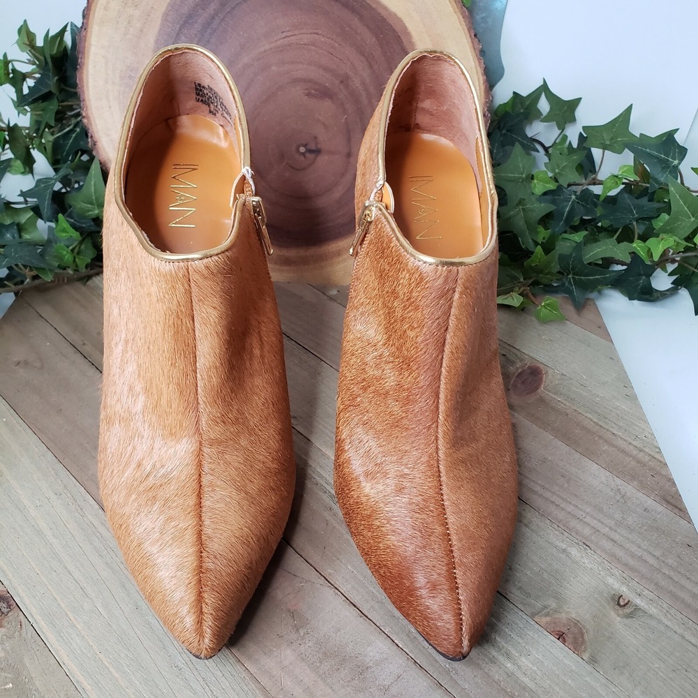 IMAN Women's Cognac fur Ankle‎ Boots Size 9M - Picture 2 of 6